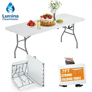 2026 New Folding Commercial Dining Table, TikTokShop 7ft Folding Table with Locking and Handles, White Folding Table for Indoor and Outdoor Use, Suitable for Camping, Parties and Picnics, Humidifier/Table