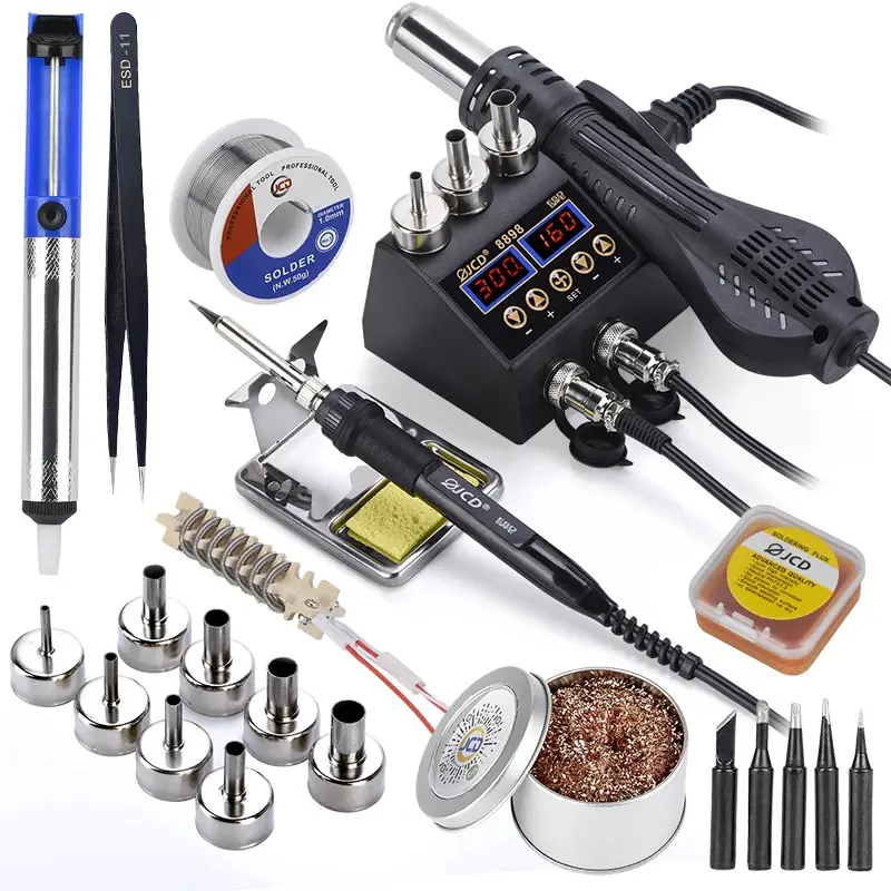 JCD 8898 750W Soldering Station 2-in-1 LCD Digital Display Rework Welding Kit with Gasless Flux Core Parts Cordless Handle for Home & Heavy Duty Repair