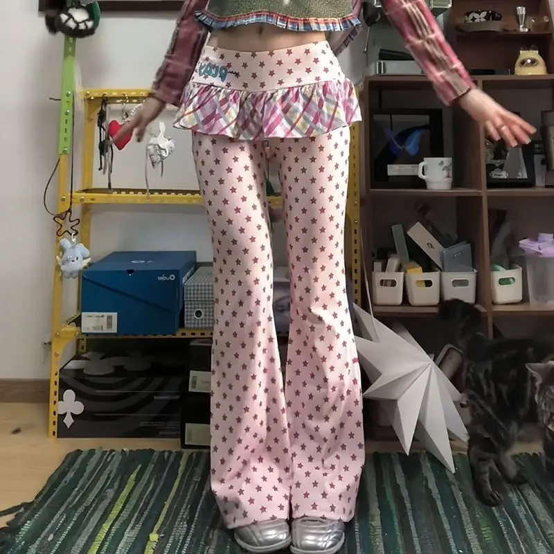 2025 Japanese Kawaii Slimming Trousers Women Clohting Harajuku Cuteore Wave point  Personality  high waist pants Aesthetic Y2k pants Womenswear Bottom