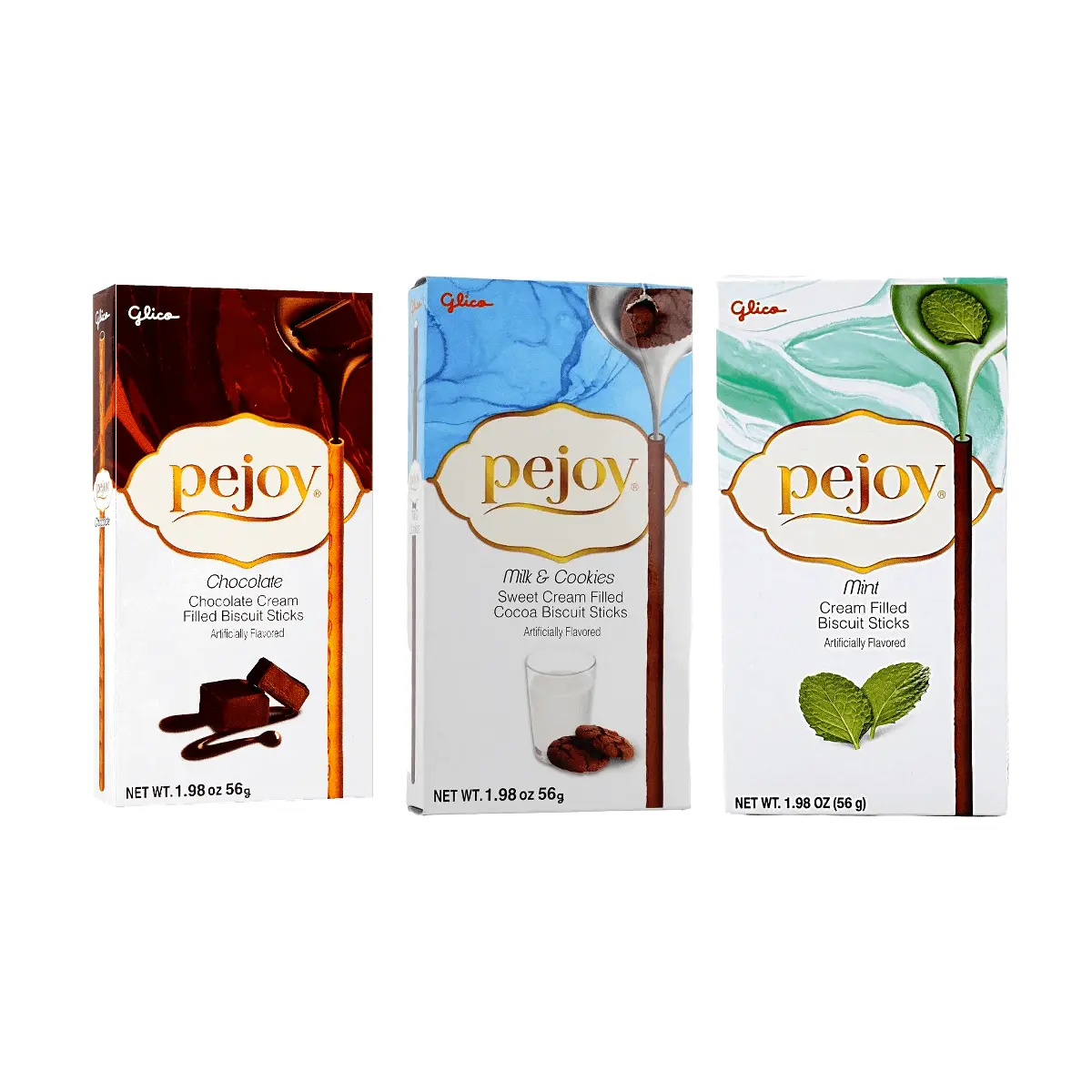 Glico Pejoy Chocolate Cream Filled Biscuit Sticks - 3 Flavors (Chocolate, Milk, Mint Choco) - 168g Variety Pack
