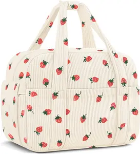 Corduroy Lunch Box Lunch Bag for Women Men, Cute Strawberry Small Insulated Reusable Work Leakproof Simple Lunch Boxes Tote Bag Adults Cooler Bag