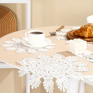 1pc French Embroidered Lace Coaster, Elegant Hollow Insulation Mat for Table Decor, Perfect Kitchen Accessory