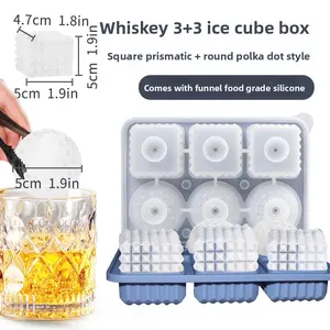 Food-Grade Silicone Whiskey Ice Cube Mold Set - 3 Dot & 3 Round Dual-Shape Trays (Textured Cube, Golf Ball), Easy Release Bar Utensils for Whiskey Enthusiasts