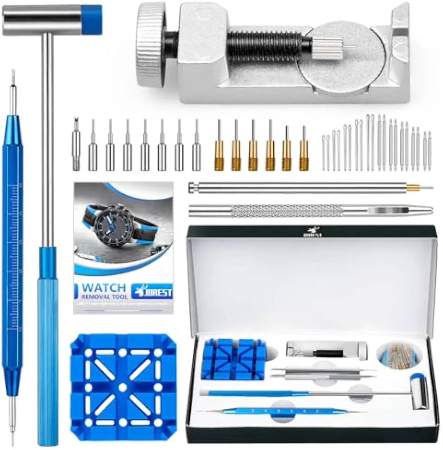 Summerfinds Jorest Watch Link Removal Tool Kit - Watch Repair & Leather Strap Adjustment Tool with 10 Spring Bars, 10 Pins, and User Manual for Bracelet Resizing & Replacement