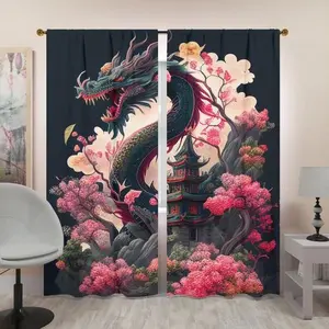 Dragon Window Curtains, Japanese Dragon Curtain Colorful Home Decor.