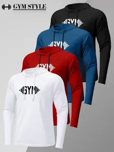 Men's GYM STYLE Long Sleeve Hoodie, Quick Dry Raglan Sleeve Workout Shirt, GYM Barbell Graphic Athletic Top for Bodybuilding, Fitness, Weightlifting, Training, Gym, Workout, Sportswear, Activewear #tiktokmademebuyit