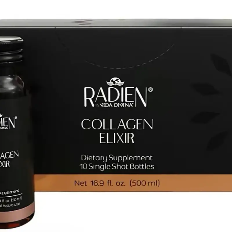 Vida Divina Radien Collagen Elixir - 5000mg Marine Collagen Supplement for Skin Elasticity, Hydration & Glow - Gluten-Free, Non-GMO, Dairy-Free Formula - 10 Bottles per Box