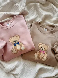 Teddy Bear Embroidered Sweatshirt, Couple Sweatshirt, Embroidered Couple Sweatshirt, Gift For Her, Valentine