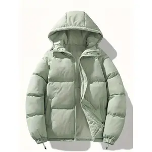 Unisex Hooded Puffer Jacket, Polyester Fiber Filled, Non-Stretch Solid Color, Long Sleeve, Regular Fit, with Drawstring, Zipper Placket, for Daily Casual Wear, Spring/Autumn/Winter Coat,