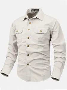 Men's Work Shirt Button Down Shirt Long Sleeve Military Style, Aesthetic Air Force Army Casual Top, Comfortable and Durable, Perfect for Everyday Wear