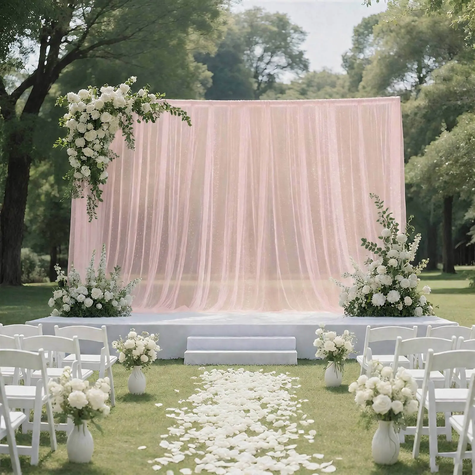 Sheer Wedding Arch Drape 10ft × 10ft Blush – Backdrop Curtain Panel with Rod Pocket