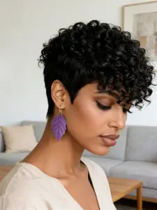 8 Inches Curly Wave Short Pixie Cut Wig Human Hair for Women, Full Machine Made Wigs, Curly Textured Wigs, Perfect for Everyday Wear and Events