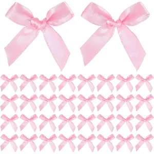 50 count Mini Pink Bows for  Wrapping, Small Satin Ribbon Bow,  Cute Soft Fabric Bows for Crafts, Bowknot Sewing Accessories  Bakery Wrapping Christmas Wedding Birthday Party Decor
