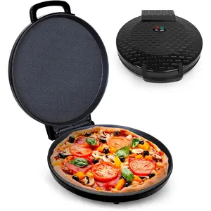 Pizza Maker 12 inch Pizzas Machine, Newly improved Cool-touch Handle Non-Stick plates Pizza oven & Calzone Maker, Electric Countertop Oven for Home or School, 12" Indoor Grill/Griddle, Black