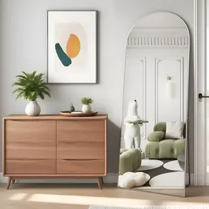 Full Length Mirror, 56"x16" Arch Mirrors with Stand, White Arched Full Body Standing or Leaning Mirror for Bedroom, Living Room