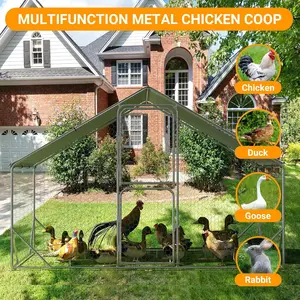 【Christmas Gift】6FT Metal Chicken Coop Outdoor Heavy Duty Walk-in Poultry Cage Waterproof UV Protection Cover Lockable Double Doors with Peaked Roof - Backyard Farm Large Chicken Coop for Ducks and Hens
