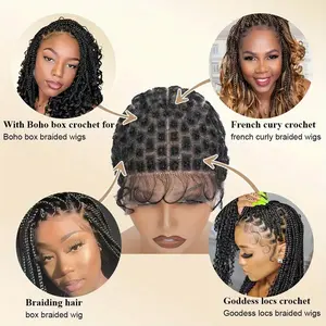 Women's Full Lace Wig Cap for Crochet Braids  Double Lace, Embroidery Design, Pre-made Square Pattern, Easy to Handle, with Baby Hair for DIY Crochet Wigs Textured