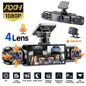 4-Channel Dash Cam DVR Loop – 1080P Full HD Front + 720P Rear/Left/Right, Requires Charging, Super Night Vision, G-Sensor, Free 64GB Memory Card, Car Dashboard Camera,  Hd Automotive Dashcam Hd Driving Recorder