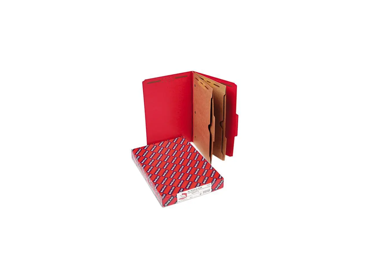 Smead 19082 Pressboard Folders, Two Pocket Dividers, Legal, Six-Section, Bright Red, 10/Box