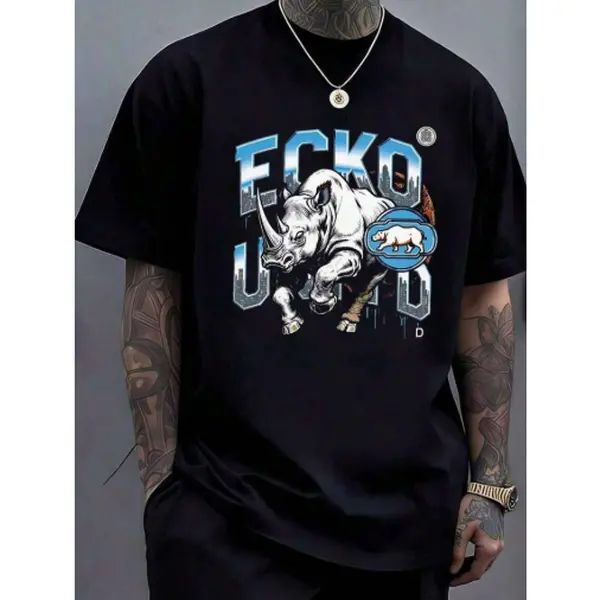 180g100 Percent Cotton ECKO UNLTD Iridescent Rhino Graphic T-Shirt, Comfortable, Soft, And Breathable Men's Sportswear, Suitable For Everyday Wear, Outings, Commuting, Sports, And Parties.Soft Fabric