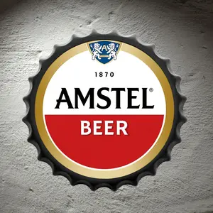 Vintage Beer Bottle Cap Metal Wall Art - 13.8" Black Border Tin Sign for Bar, Club, Garage Decor, Perfect for Room Decor