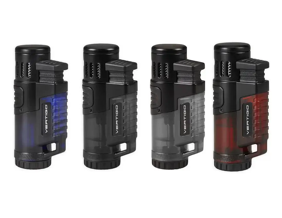 Vertigo Hawk Triple Jet Flame Lighter with Large Clear Fuel Tank Single Action Ignition & Oversized Flame Adjuster for Easy Ignition and User-Friendly Design