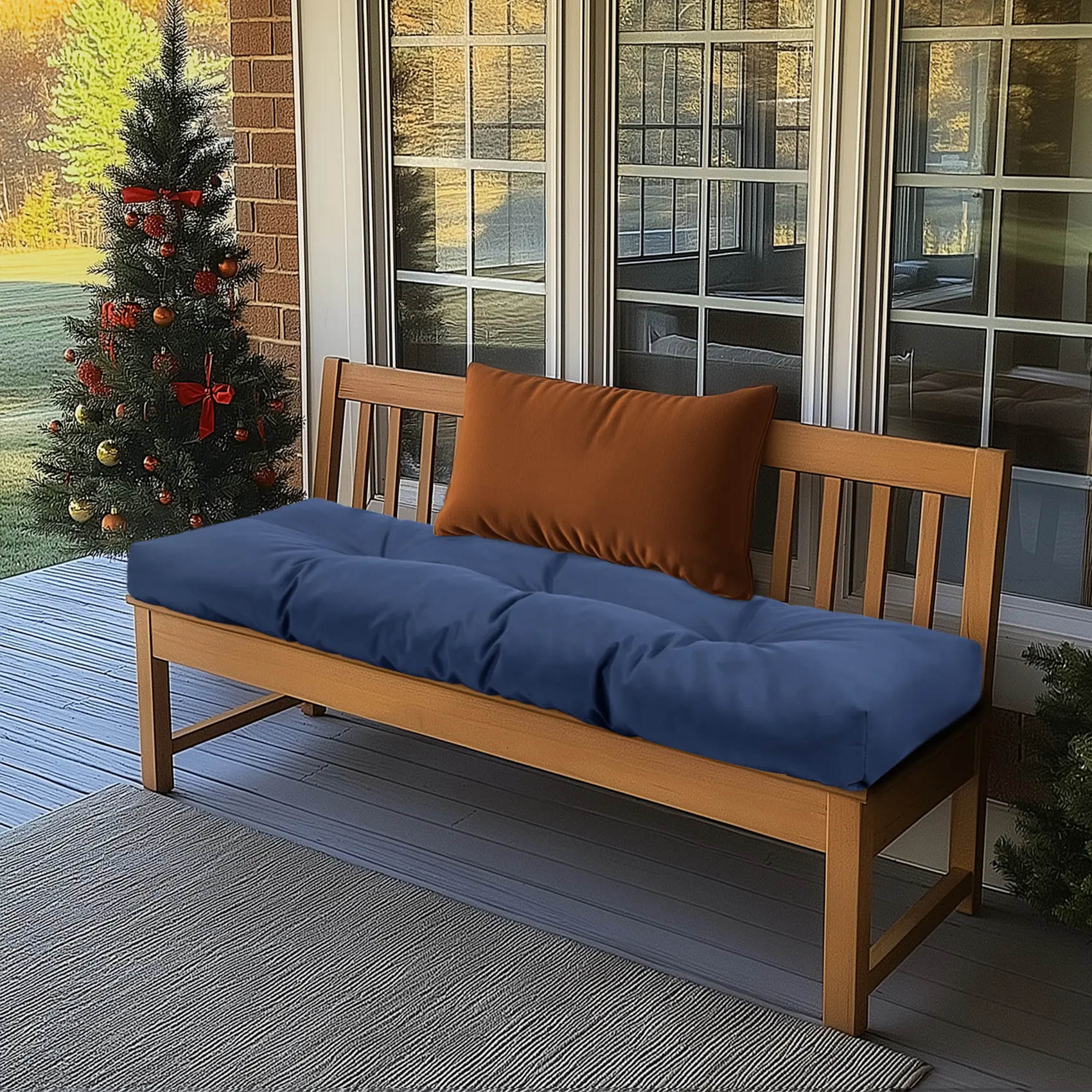 Print Tufted Waterproof Outdoor Seat Cushion - Flat Weave, Vintage, Fade Resistant, Wrinkle Resistant, All Seasons, Anti-Shrink, Breathable Padded Accessory, Soft, Durable, Comfort-Enhancing, Machine Washable for Benches, Swings Furniture, Non-Customised