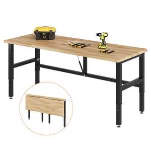 AMERLIFE 40x20/60x22/72x24 Folding Workbench, Adjustable Foldable Workbench with Capacity, 29"-39" Height, Rubber Wood Top for Garage, Workshop, Office