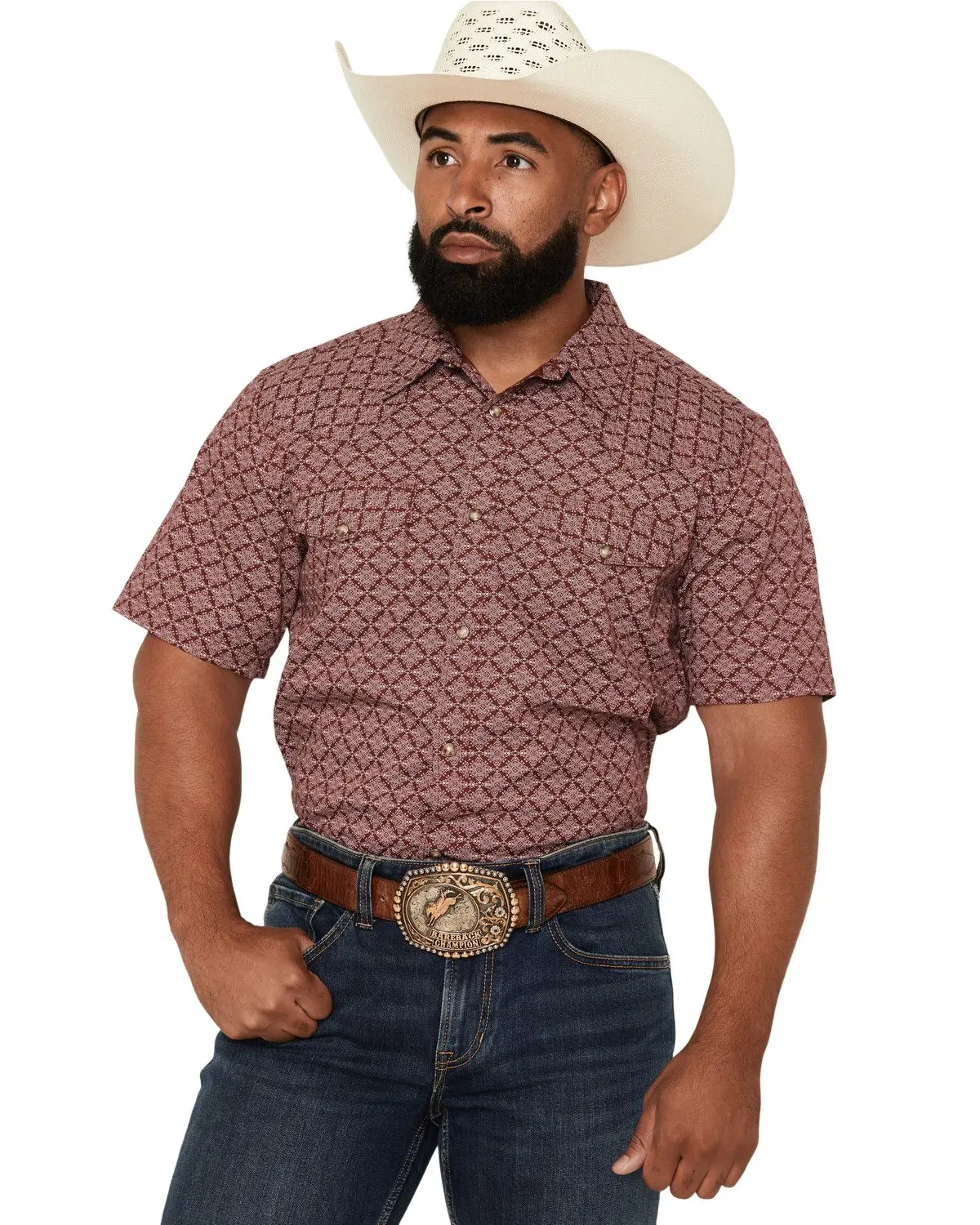 Gibson Trading Co Men's Men'S Gypsy Den Medallion Print Short Sleeve Snap - Gmsu25w4-Burg