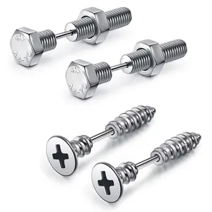 Stainless Steel Punk Earrings Cool Screw on Earring Studs Backs Piercing Jewelry for Men Women