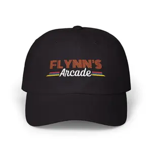 We're Always On The Same Team Flex Embroidered Hat, Retro black cap with “FLYNN’S Arcade” embroidery — a nostalgic nod to vintage gaming style.