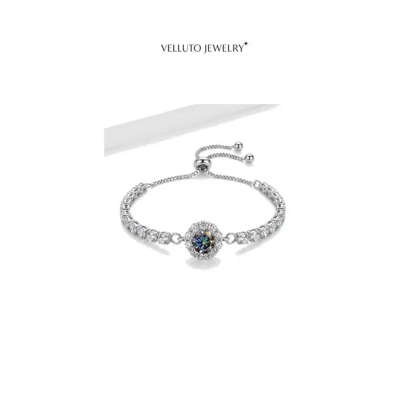 SILVER PLATED  IRIDESCENT BLUE MOISSANITE 1.0CTW VVSD Color - Stunning - Festive Gift - Silver Plated Bracelet