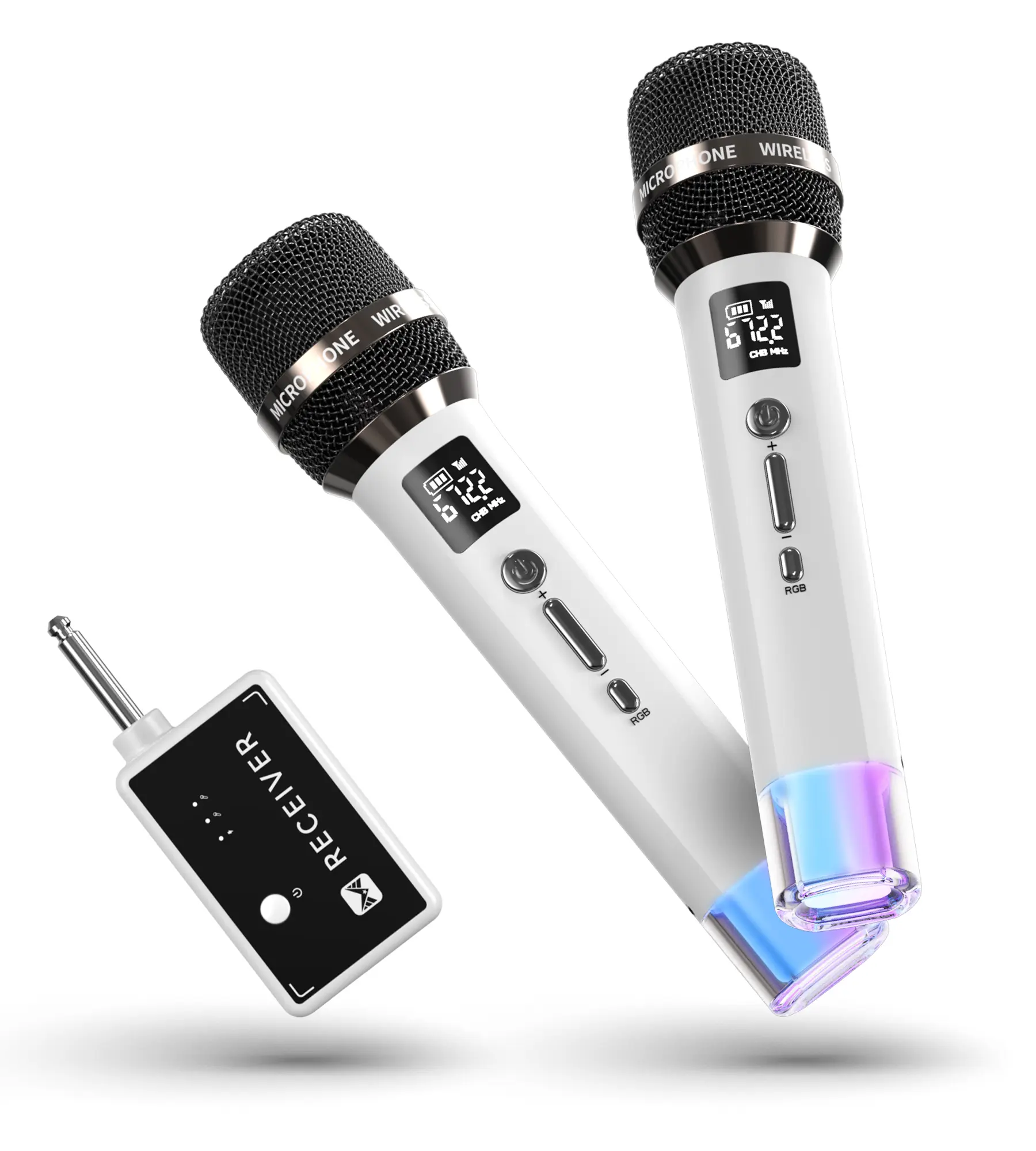 Wireless Microphones, Micorphone with One-to-One Chip Connection and LED Lights, 40H Duration, 200FT Range Receiving, Volume Control Karaoke Micorphone for Singing, Speech, Home Party, YouTube/Tiktok summerwins