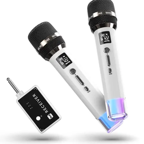 Wireless Audio Microphones with 1-1 Chip Connection, 1200mAh 40H Long Battery, 200FT Range, 9ms Near-Realtime, LED Lights, Volume Control, USB-C Charging, 3.5mm Adapter, Cardioid Polar Pattern, Automatic Pairing, Works with PA, Mixer, and Amplifiers