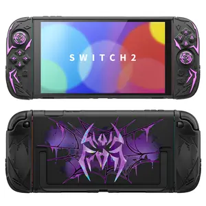 PlayVital [for Nintendo Switch 2(2025 version) ] Cyber Spider & Stellar Mecha Protective Case, Ergonomic Anti-slip Silicone Grip Covers, Dockable Hard Case Shell for Switch 2 with Joystick Cap - Black