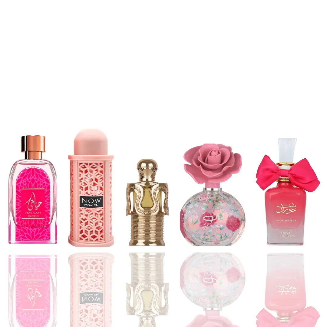 Lattafa 5-Piece Unisex Bundle Set - Hayaati Exotic, Now Pink, Maitha, Layaan, Bint Hooran Rose Passion - Aromatic Floral, Floral Arabian, Vanilla, Fragrances Cosmetics, Floral Jasmine Perfume, Floral Woody Fragrance