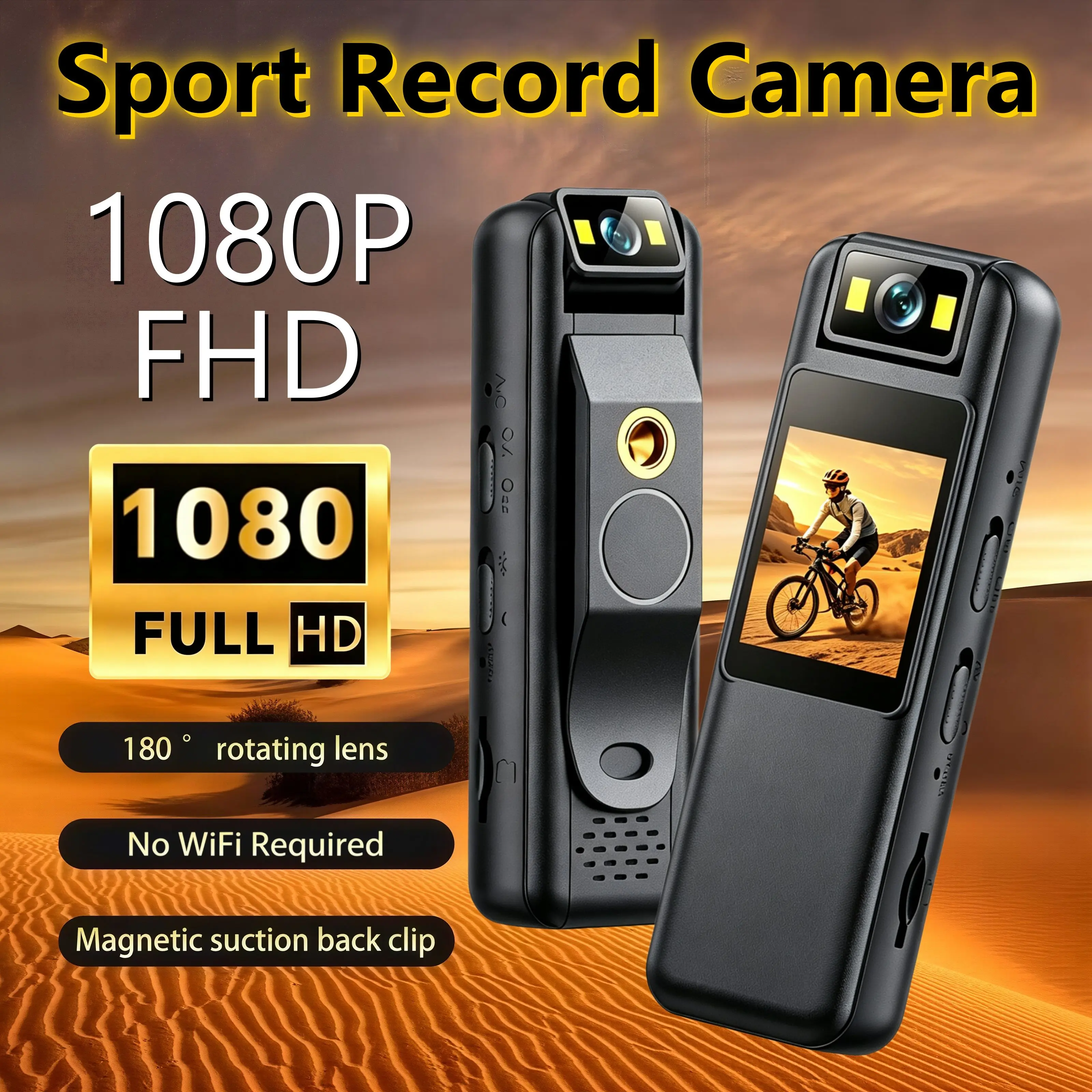 Magnetic Clip-On Body Camera, 1080P FHD 180° Rotatable Lens Mini Action Camera, Hands-Free POV Recording, No WiFi Required, Built-in Fill Light & Mic, Rechargeable Battery, Photo & Voice, LCD Screen, Sport Camera for Hiking, Cycling, Fishing, Vlog