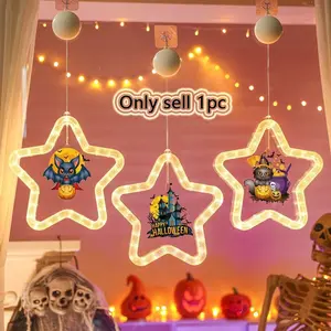 1pc Halloween Circle Pentagram Running Horse Hanging Lantern, LED Colorful Lantern Indoor Window Atmosphere Decoration Pendant, Ghost Skeleton Pumpkin Bat Black Cat Castle Pattern Optional