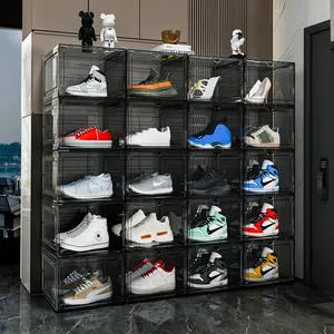 10pcs Stackable Plastic Shoe Rack with Cover, Transparent Entrance, Ideal Closet or Entryway Storage Solution, Shoe Box Organizer, Clear Shoe Storage