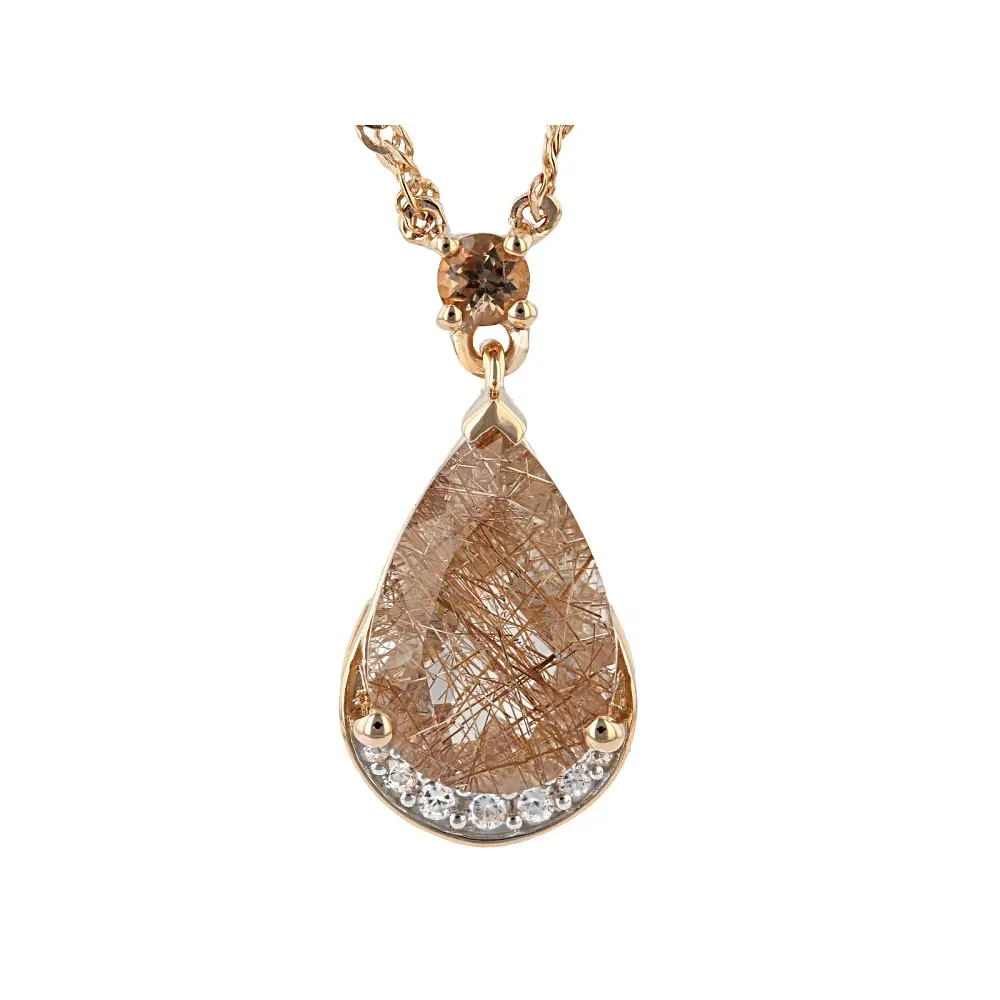 JTV Copper Rutilated Quartz 18K Rose Gold Over Silver Pendant/Chain 2.53ctw