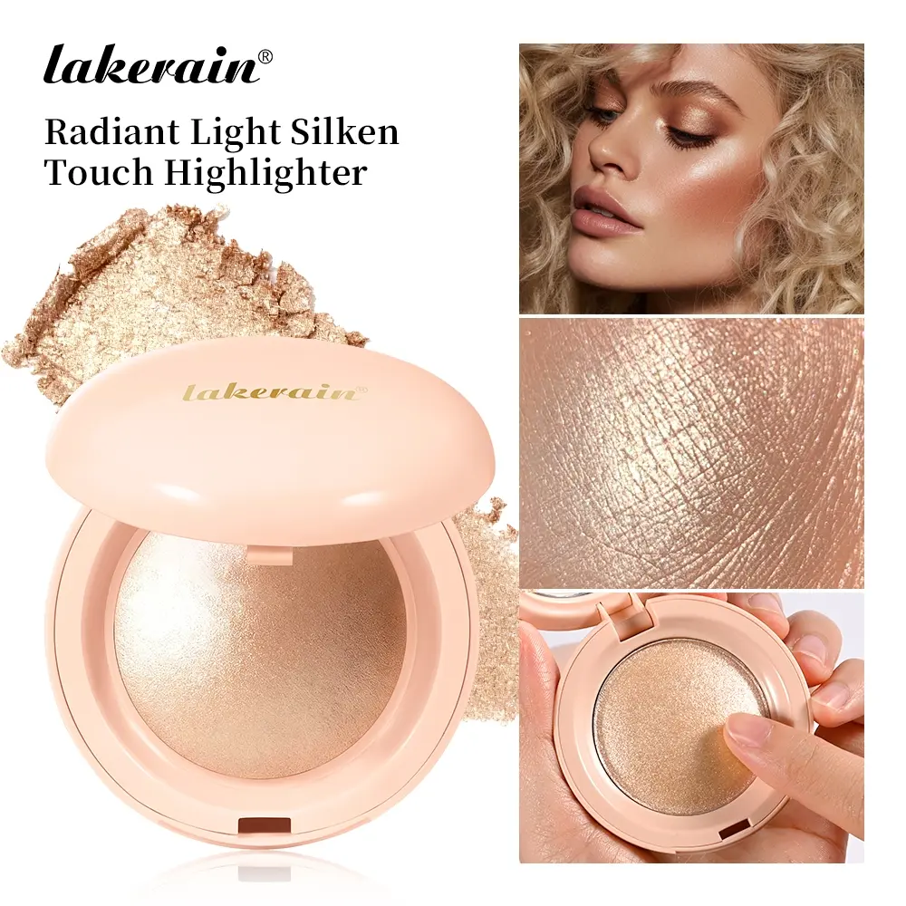 akerain Long-Lasting Shimmering Baked Powder, Glow Seeker Glowy Highlighter, Radiant Shimmer, Lightweight & Silky, Blends Seamlessly on Skin, Natural Glow, Ultra-Fine Pigments, Smudge-Proof, Water-Resistant & Transfer-Proof, 4 Shades for All Skin Tones