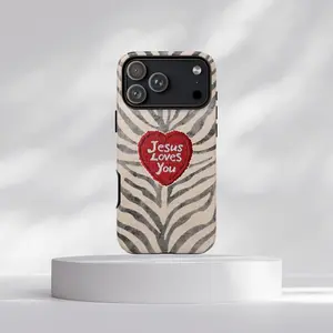 Jesus Loves You Heart Zebra Phone Case | Faith Christian Accessory