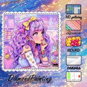 DIY 5D Flocking Cloth Diamond Painting Handcraft Kit, AB Drill, Crystal Drill, for Girls, Purple, Dessert Diamond Embroidery, Diamond Art Kit, Wall Decoration, Handmade Gifts, Gift for Family, Loved Ones, and Friends