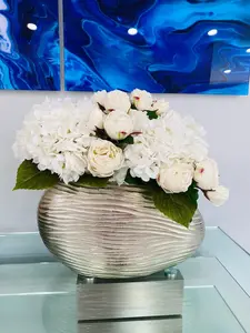 Elegant Roses & Hydrangeas in Silver Vase - 15'' High Decorative Arrangement for Living Rooms & Offices - Perfect Gift for Special Occasions