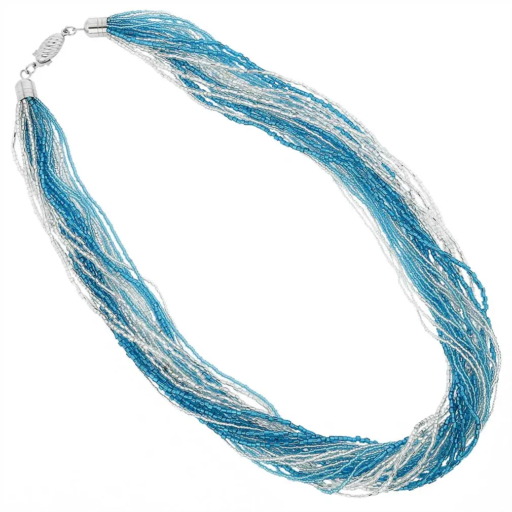 GlassOfVenice Gloriosa Female Elegant 24-Strand Murano Glass Beaded Necklace, 20-in Handmade in Italy Charm, Silver Aqua, Twist Closure, Valentine's Day & Birthday Gifts, Casual Classic Layering Jewelry with Bling Effect