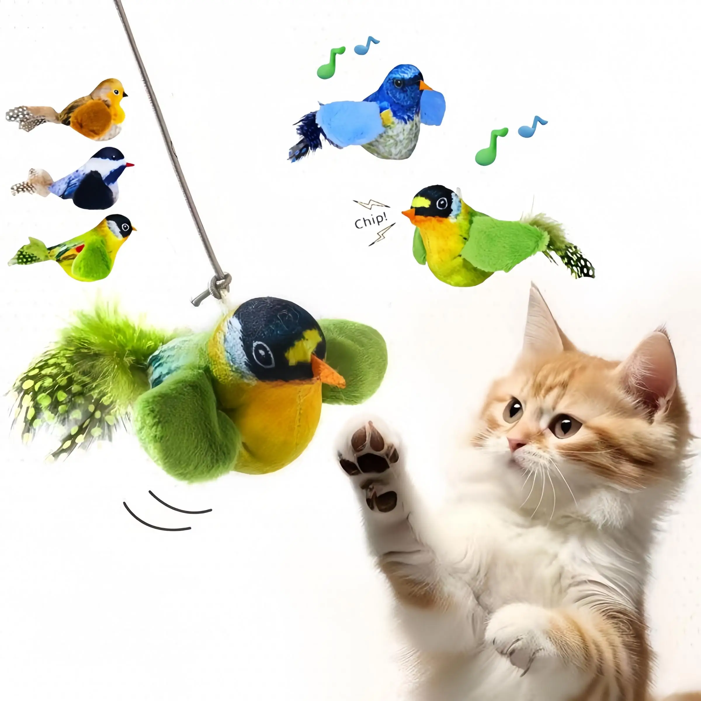 Bird Design Cat Teaser Toy With Elastic Rope, 1count/4counts Interactive Cat Teaser Toy, Pet Supplies For Indoor Cats, Dog & Cat Accessories