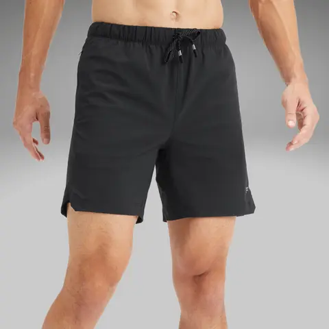 Fabletics Men's Plain Unlined 7in Inseam Spandex Fabric Shorts - Train-Ready, Swim-Approved, With Zip Pocket