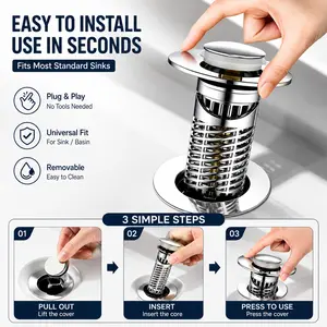 2-Pack Bathroom Sink Drain Stopper, Stainless Steel Pop Up Drain Filter, Hair Catcher Basket, Anti-Clog & Easy Clean
