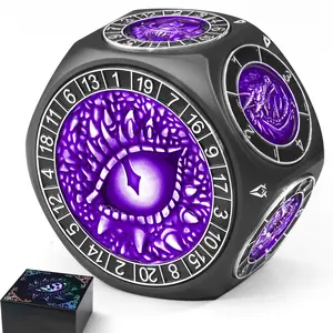 ZHOORQI Durable 8-in-1 Polyhedral DND Dice Set - Metal Spinner Dice with Dual D20, 3D Monster Engravings, Smooth Spinning - Ideal for TTRPG, Dungeons and Dragons Gifts (Black-Purple), Polyhedral Dice Set