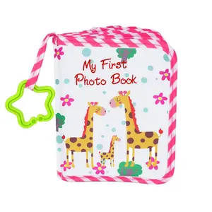 Giraffe Baby Scrapbook Photo Album Soft Cloth Memory Book, Newborn Infant Toddler Christening Gift, Holds 4x6 Inch Photos, First Year Keepsake